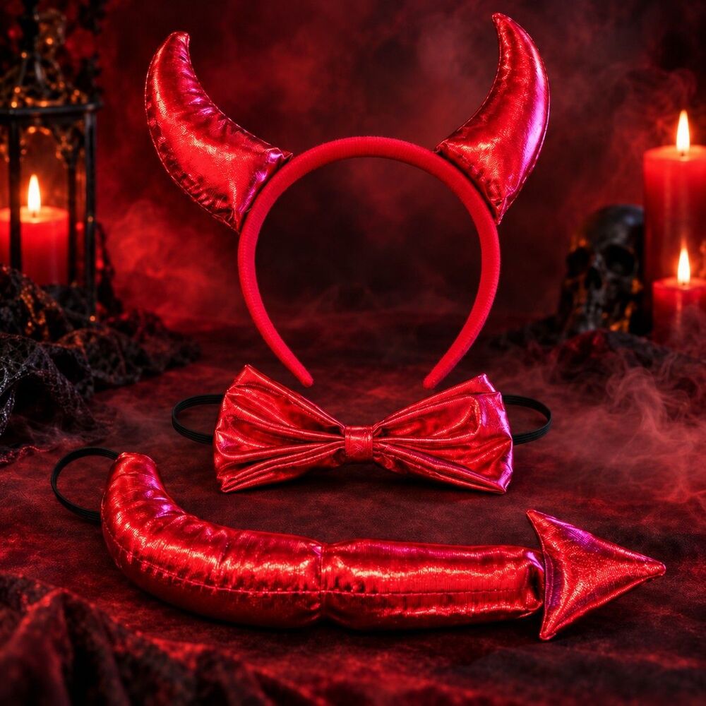 Devil Costume Accessory Kit Horns Bow Tie Tail Red Halloween New C161